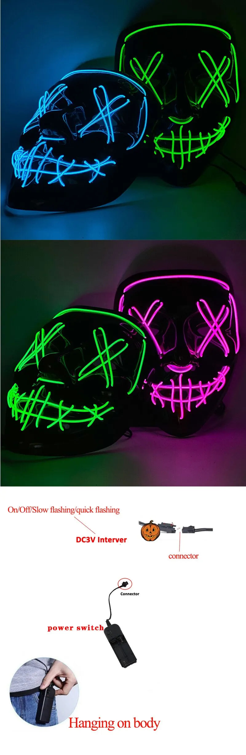 Halloween Neon Led Mask Glow in the Dark