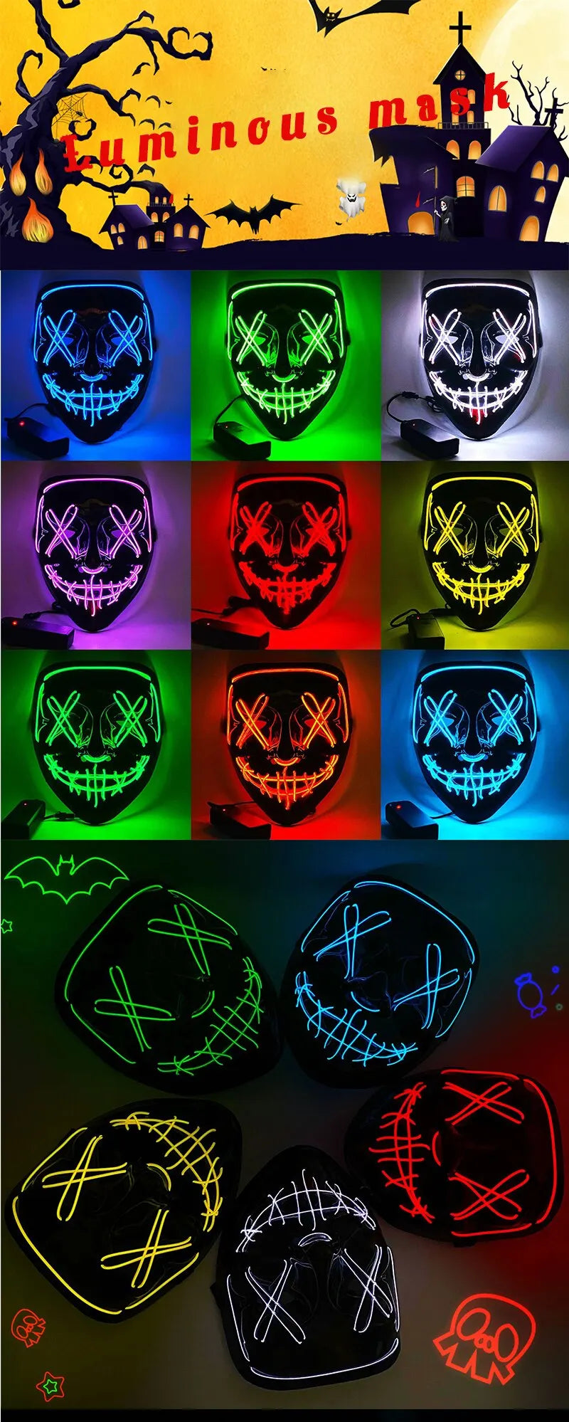 Halloween Neon Led Mask Glow in the Dark